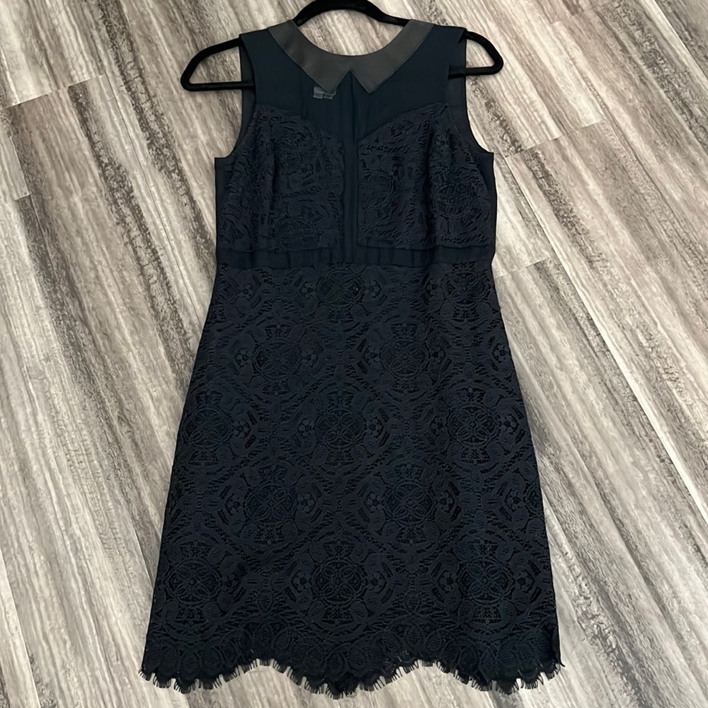 Silk lace with leather collar black dress